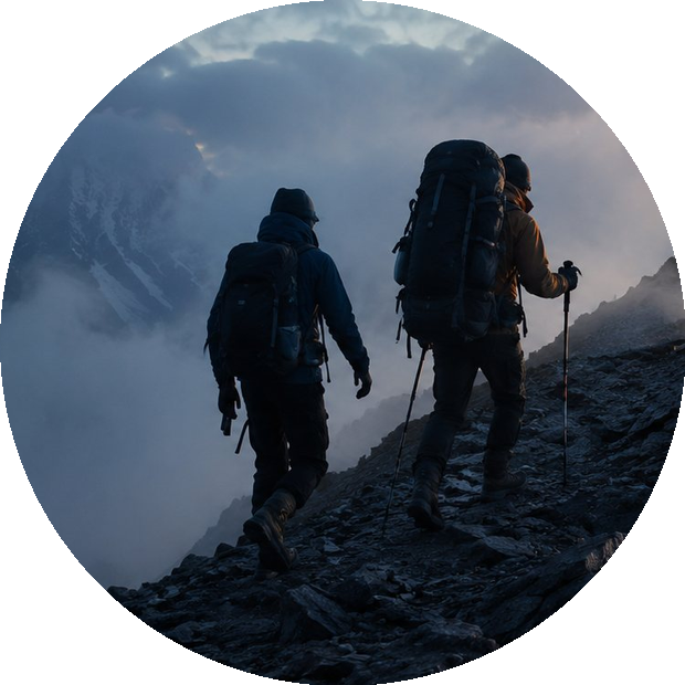 능선을 함께 오르는 두 사람 — 산을 같이 읽는 SHERPA